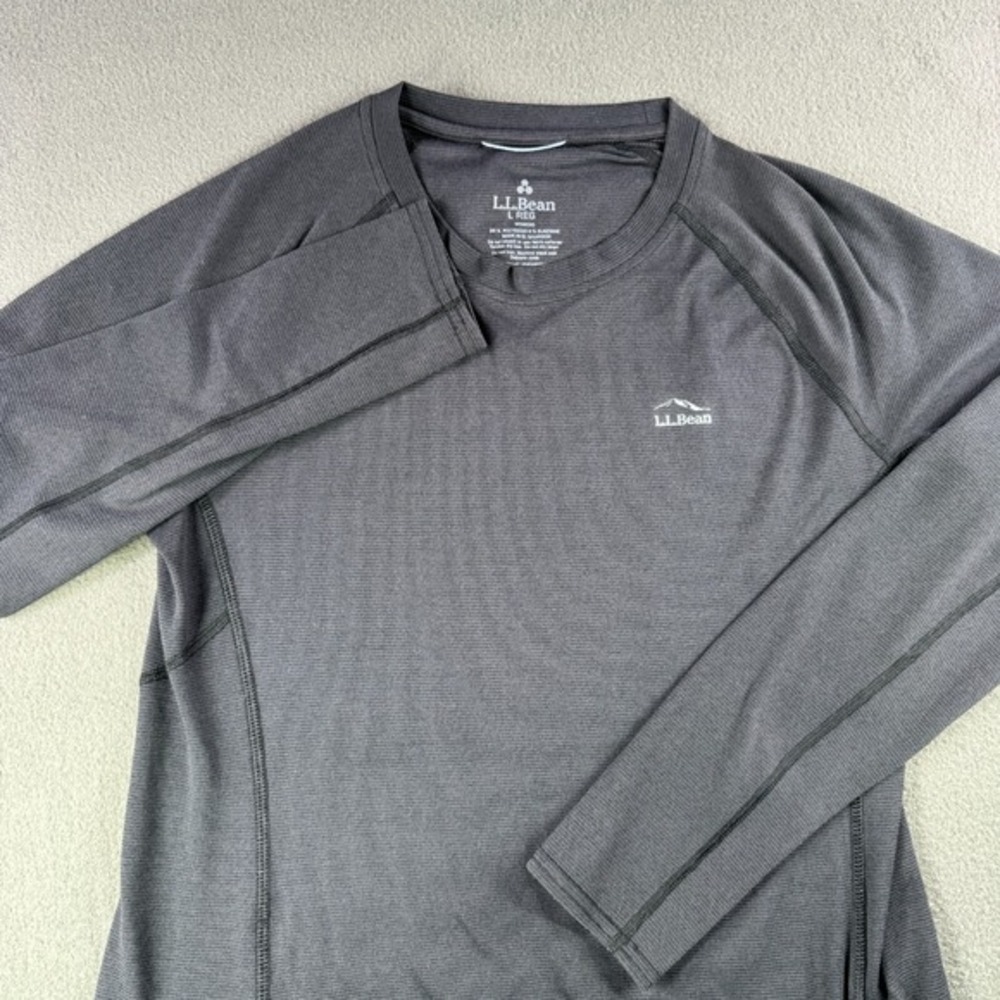 L.L.Bean Midweight Base Layer Wome L Crew Top Long Sleeve Tee Black Gym Run Hike - Picture 11 of 13